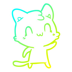 cold gradient line drawing cartoon happy cat