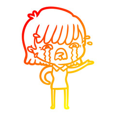 warm gradient line drawing cartoon girl crying