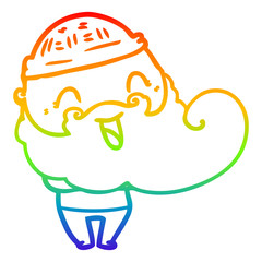 rainbow gradient line drawing happy man with beard and winter hat