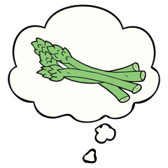 cartoon asparagus and thought bubble