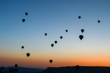 Cappadocia / Turkey, June 8, 2019, Urgup, Goreme, Nevsehir, balloons landscape