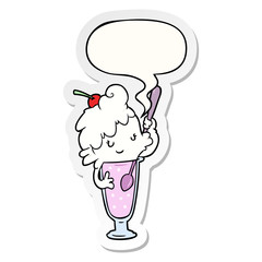 cartoon ice cream soda girl and speech bubble sticker
