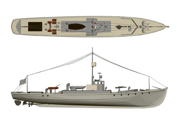 Model warship. Side view and top. 3D. © German Ovchinnikov