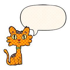 cartoon cat and speech bubble in comic book style