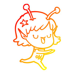 warm gradient line drawing happy alien girl cartoon