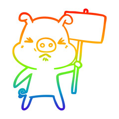 rainbow gradient line drawing cartoon angry pig