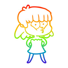 rainbow gradient line drawing cartoon whistling girl