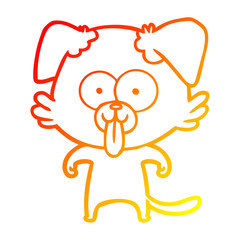 warm gradient line drawing cartoon dog with tongue sticking out