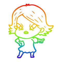 rainbow gradient line drawing cartoon stressed woman