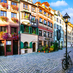 Travel in Germany - charming traditional streets of old town in Nuremberg(Nurnberg), Bavaria