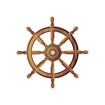 The steering wheel of the ship isolated on a white background for your creativity