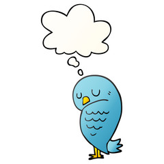 cartoon bird and thought bubble in smooth gradient style