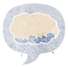 cartoon rain cloud and speech bubble in retro textured style