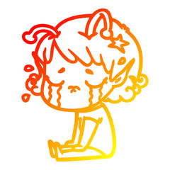 warm gradient line drawing cartoon crying alien girl