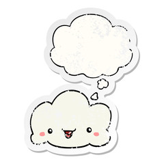 cartoon cloud and thought bubble as a distressed worn sticker