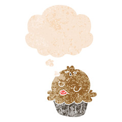 cute cartoon pie and thought bubble in retro textured style
