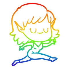 rainbow gradient line drawing happy cartoon elf girl running