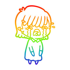 rainbow gradient line drawing cartoon girl crying