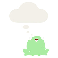 cartoon frog and thought bubble in retro style