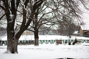 Winter landscape of country fields and roads