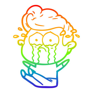 recommend clip art: rainbow gradient line drawing cartoon crying man sat on floor