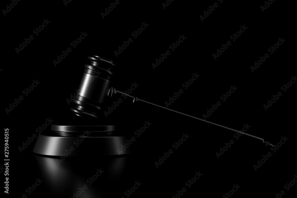 Wall mural light and shadow of gavel in the darkness. 3d rendering.