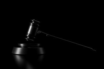 Light and shadow of gavel in the darkness. 3D rendering.