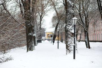 Naklejka premium Winter landscape of country fields and roads