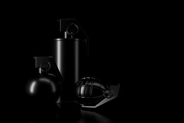 Light and shadow of grenade in the darkness. 3D rendering.