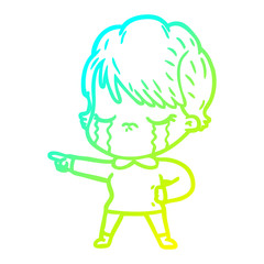 cold gradient line drawing cartoon woman crying