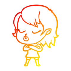 warm gradient line drawing cute cartoon vampire girl