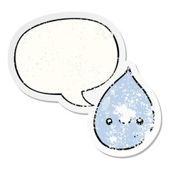 cartoon raindrop and speech bubble distressed sticker