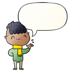 cartoon friendly boy and speech bubble in smooth gradient style