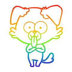 rainbow gradient line drawing cartoon dog with tongue sticking out