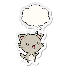 cartoon happy cat and thought bubble as a printed sticker
