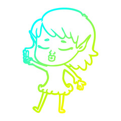 cold gradient line drawing pretty cartoon elf girl with question