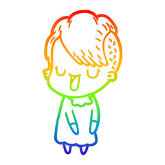 rainbow gradient line drawing cute cartoon girl with hipster haircut