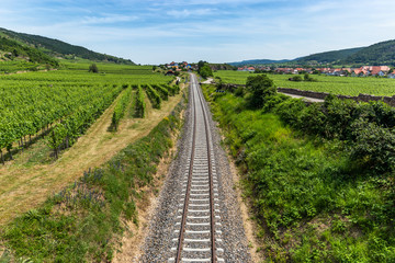 Fototapeta na wymiar Railroad tracks in Wachau valley. Austria.