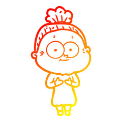 warm gradient line drawing cartoon happy old woman