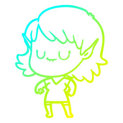 cold gradient line drawing happy cartoon elf girl
