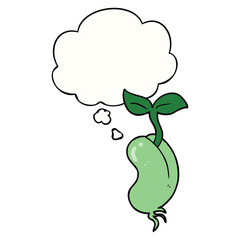 cartoon sprouting seed and thought bubble