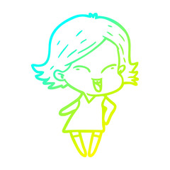 cold gradient line drawing happy cartoon girl