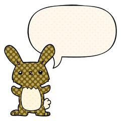 cute cartoon rabbit and speech bubble in comic book style
