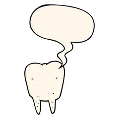 cartoon tooth and speech bubble in comic book style