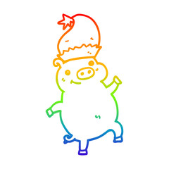 rainbow gradient line drawing cartoon happy christmas pig