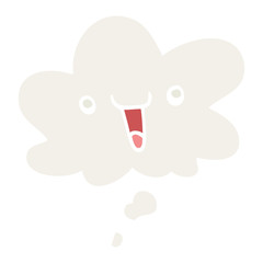 cute happy cartoon face and thought bubble in retro style