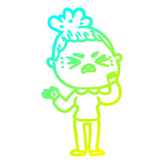 cold gradient line drawing cartoon angry woman