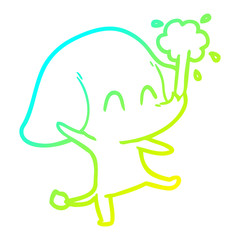 cold gradient line drawing cute cartoon elephant spouting water