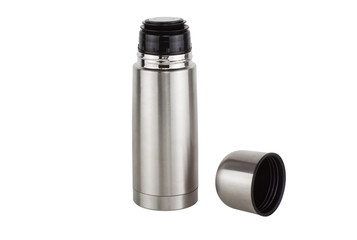 Stainless bottle thermos travel on white background