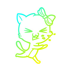 cold gradient line drawing cartoon cat